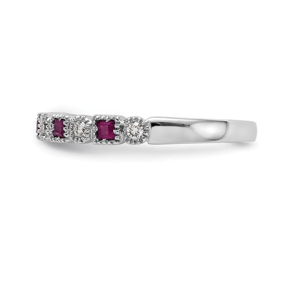 Buy Exclusive 14K White Gold Diamond & Ruby Full Band Ring, 1/10 Ct Value