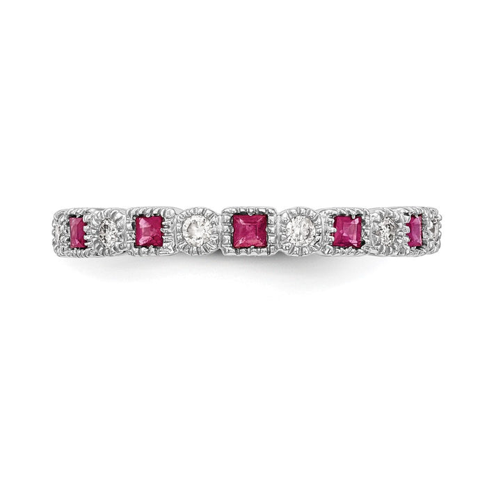 Buy Exclusive 14K White Gold Diamond & Ruby Full Band Ring, 1/10 Ct Value-4
