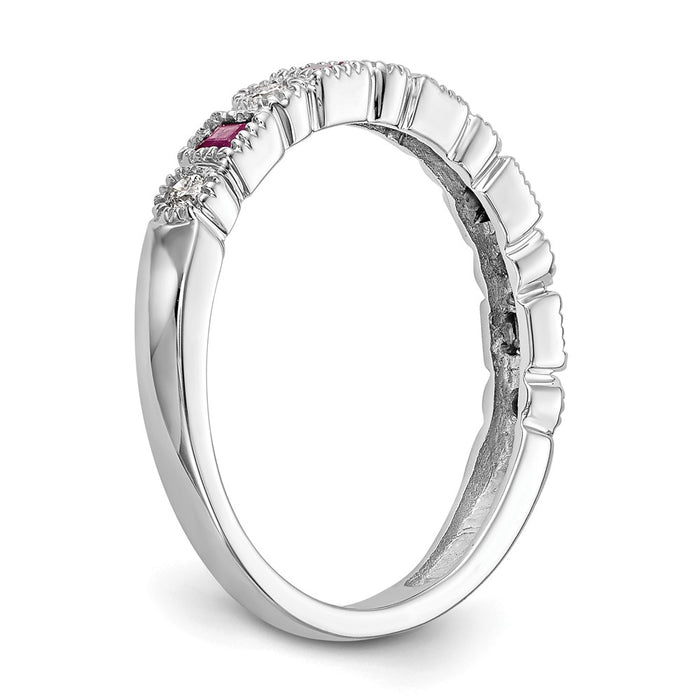Buy Exclusive 14K White Gold Diamond & Ruby Full Band Ring, 1/10 Ct Value-6