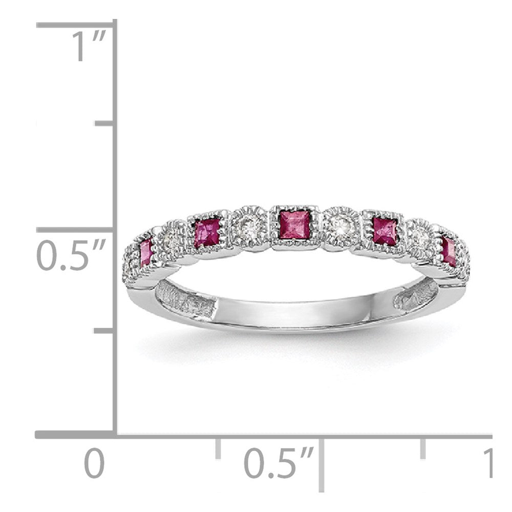 Buy Exclusive 14K White Gold Diamond & Ruby Full Band Ring, 1/10 Ct Value