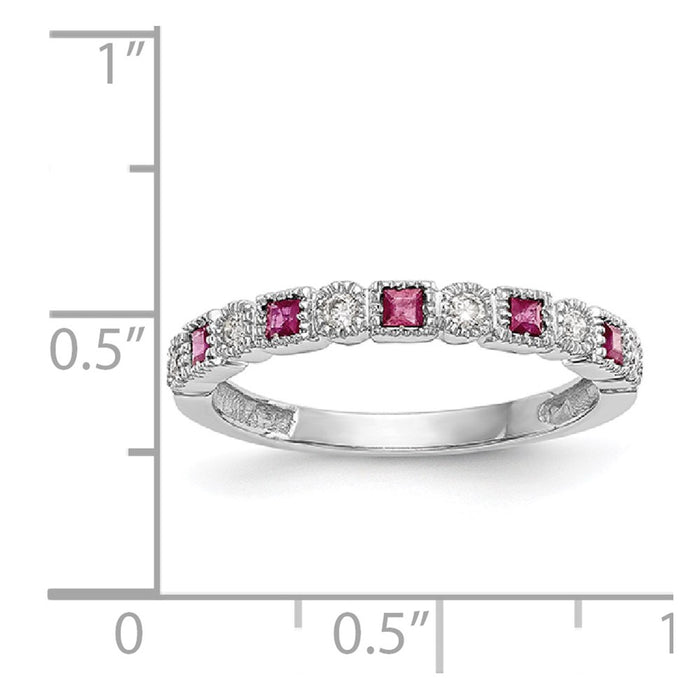 Buy Exclusive 14K White Gold Diamond & Ruby Full Band Ring, 1/10 Ct Value-7