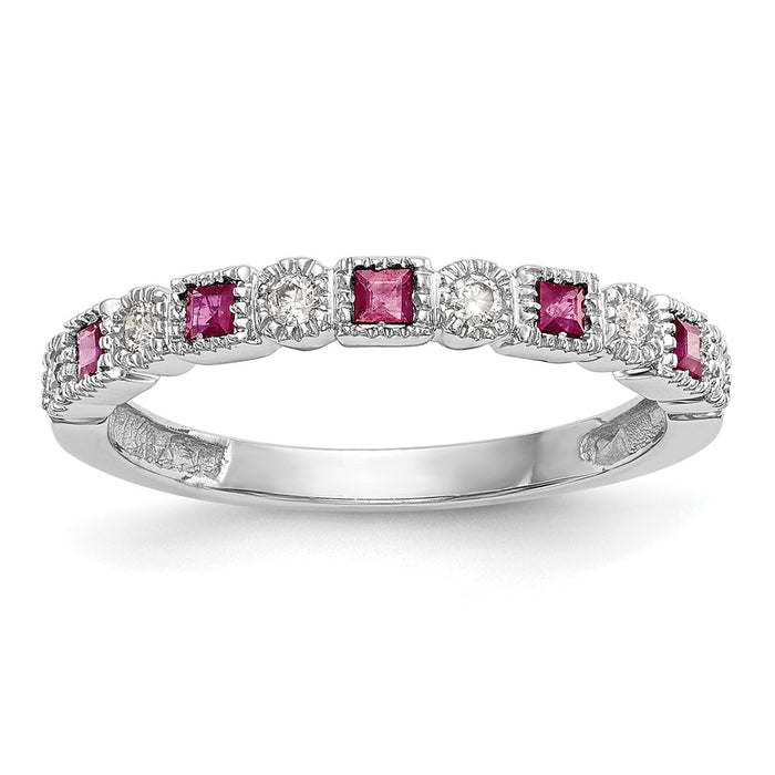 Buy Exclusive 14K White Gold Diamond & Ruby Full Band Ring, 1/10 Ct Value-1