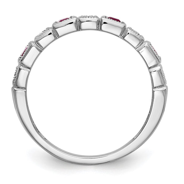 Exclusive 14K White Gold Diamond & Ruby Band Ring - 1/10 Carat Diamonds, Stylish Value