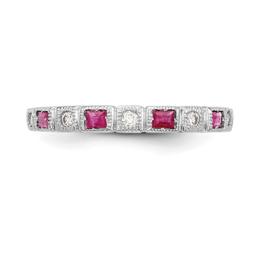 Exclusive 14K White Gold Diamond & Ruby Band Ring - 1/10 Carat Diamonds, Stylish Value