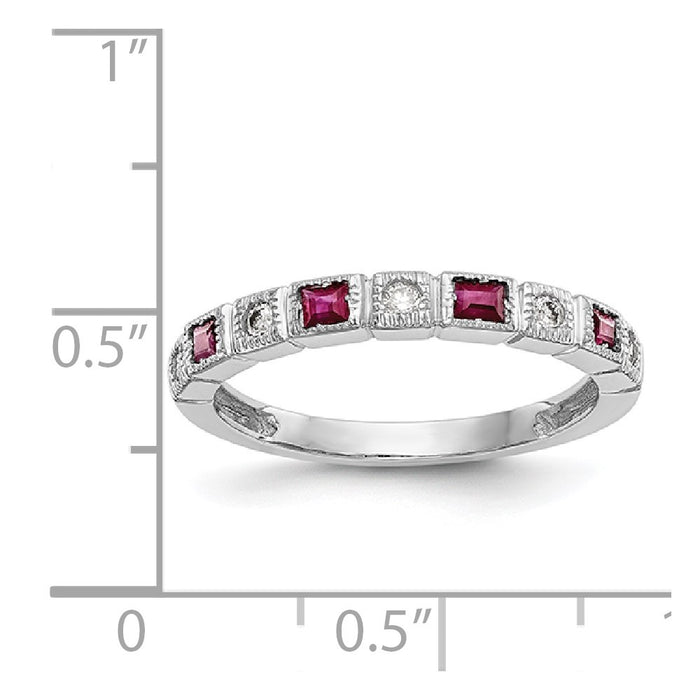Exclusive 14K White Gold Diamond & Ruby Band Ring - 1/10 Carat Diamonds, Stylish Value-7