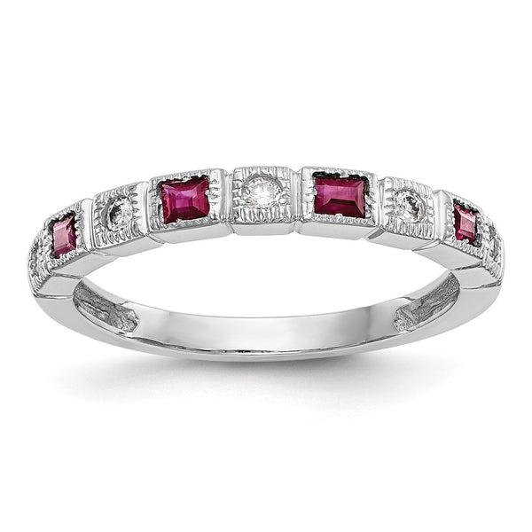 Exclusive 14K White Gold Diamond & Ruby Band Ring - 1/10 Carat Diamonds, Stylish Value