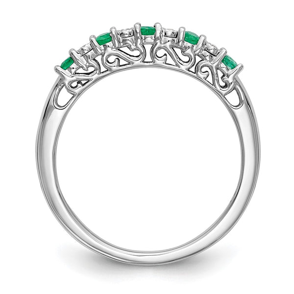 14K White Gold Diamond & Emerald Eternity Band - .01 Carat Stones