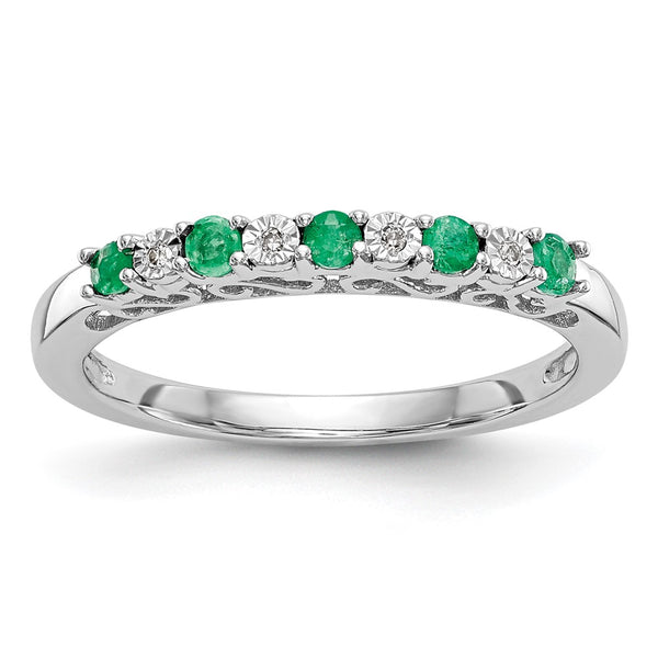 14K White Gold Diamond & Emerald Eternity Band - .01 Carat Stones