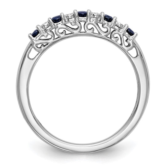 Designer 14K White Gold Diamond & Blue Sapphire Eternity Band, .01 Carat