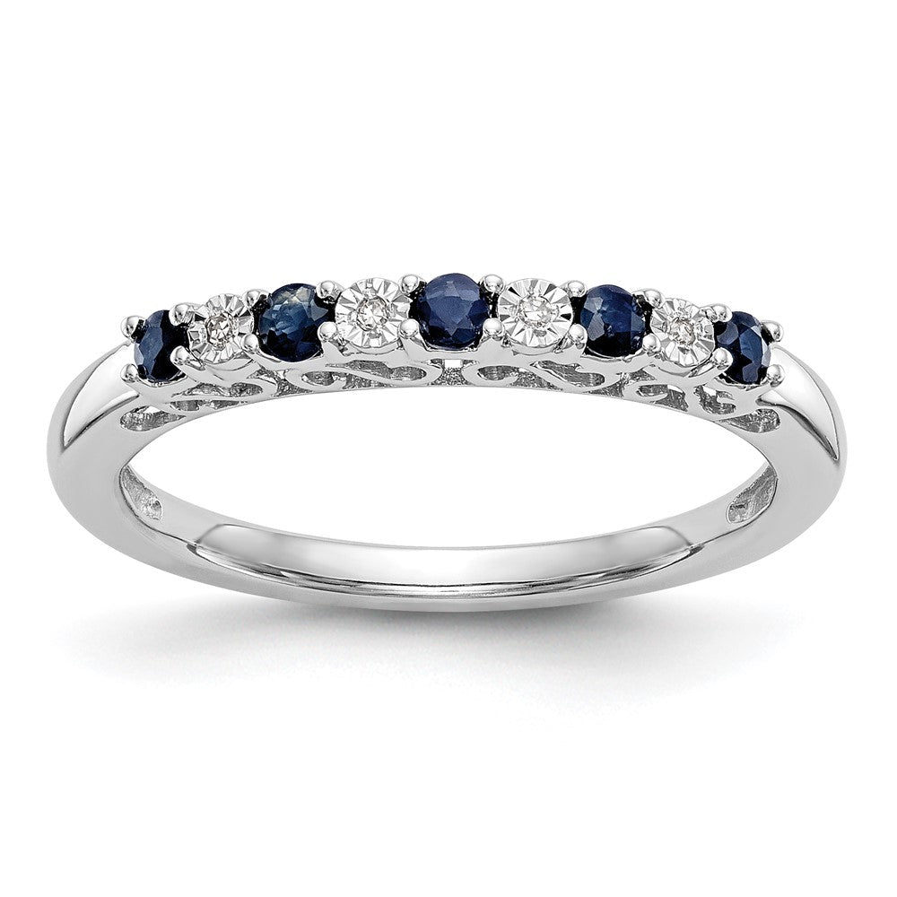 Designer 14K White Gold Diamond & Blue Sapphire Eternity Band, .01 Carat