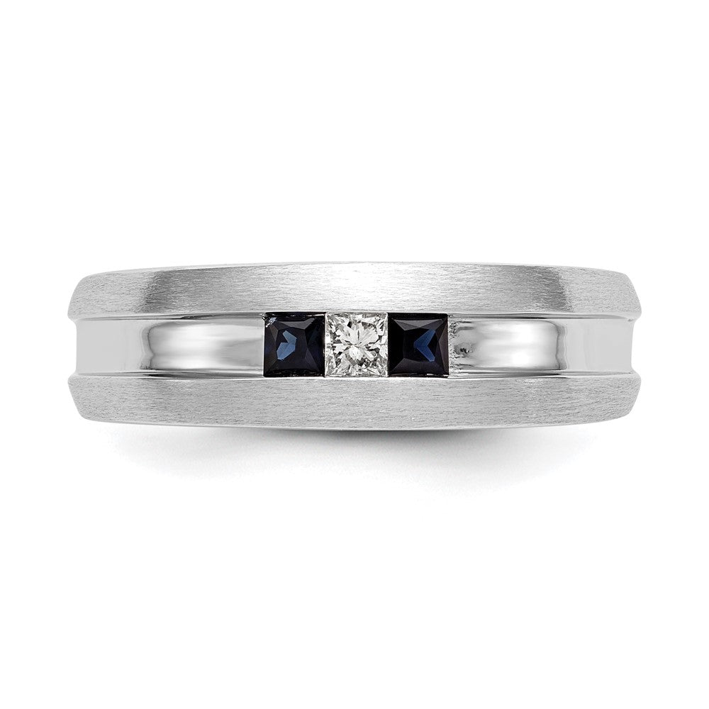 Buy Stylish Men's 14K White Gold Channel Band with 1/10 Carat Diamonds & Sapphires