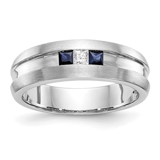 Buy Stylish Men's 14K White Gold Channel Band with 1/10 Carat Diamonds & Sapphires