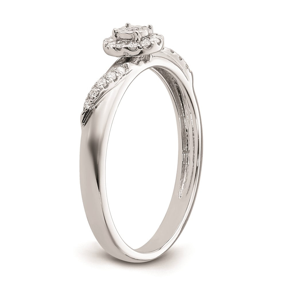 Designer 14K White Gold Halo Engagement Ring Set with 1/8 Carat Diamonds - Affordable Luxury