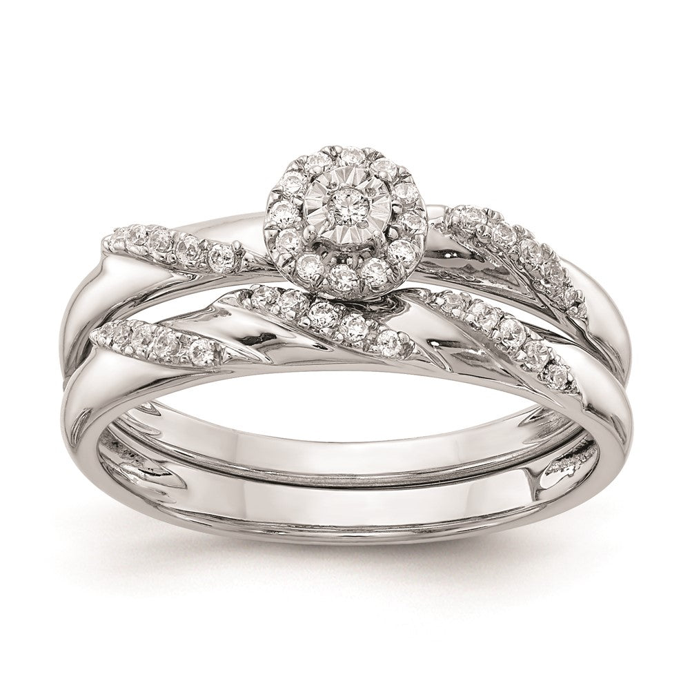 Designer 14K White Gold Halo Engagement Ring Set with 1/8 Carat Diamonds - Affordable Luxury