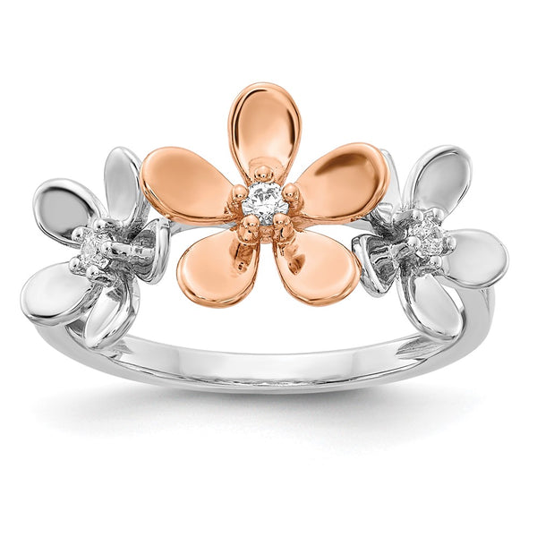14K Rose & White Gold Floral Diamond Ring