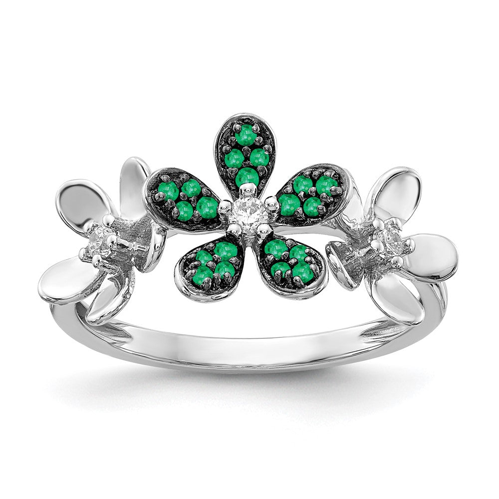 Buy Luxury 14K White Gold Floral Ring with Emerald & Diamond, Stylish Design