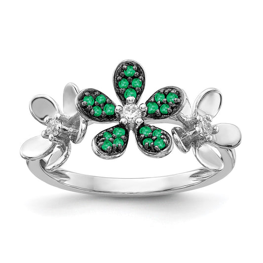Buy Luxury 14K White Gold Floral Ring with Emerald & Diamond, Stylish Design