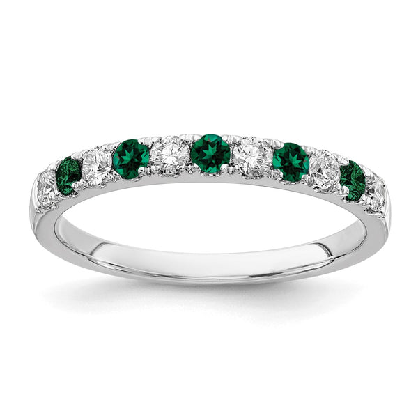 14K White Gold Band with 1/2 Carat Lab-Grown Diamond & Emeralds
