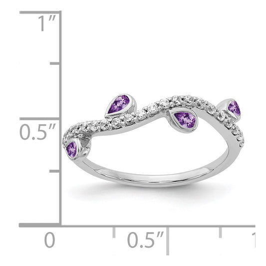 Buy High-Quality 14K White Gold Curved Ring with Diamonds & Amethyst - Stylish Value