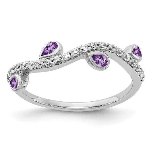 Buy High-Quality 14K White Gold Curved Ring with Diamonds & Amethyst - Stylish Value