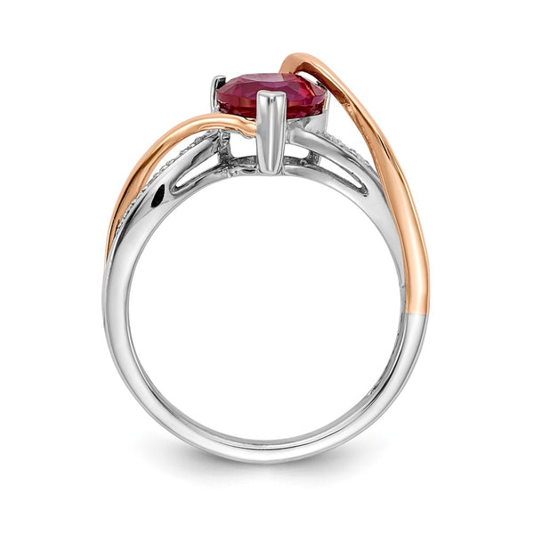14K Two-Tone Heart Twist Ring with Diamonds & Rubies