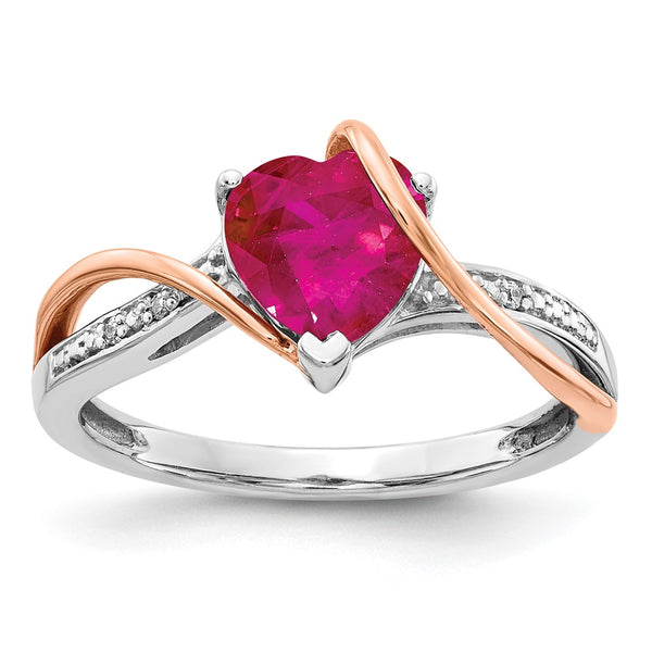 14K Two-Tone Heart Twist Ring with Diamonds & Rubies