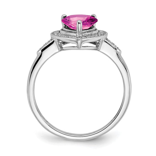 High-Quality 14K White Gold Heart Ring with Pink Sapphire & Diamond Halo