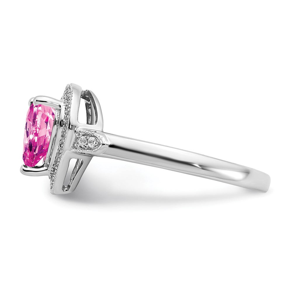 High-Quality 14K White Gold Heart Ring with Pink Sapphire & Diamond Halo