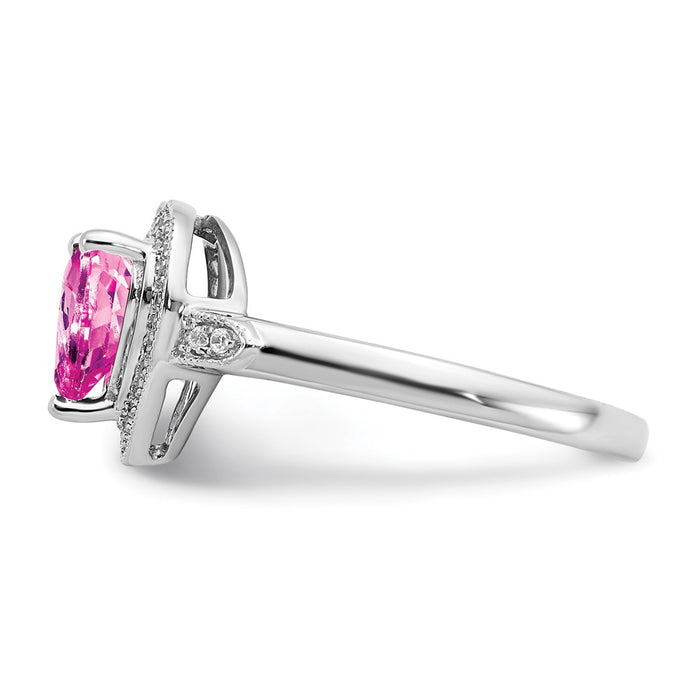High-Quality 14K White Gold Heart Ring with Pink Sapphire & Diamond Halo-3