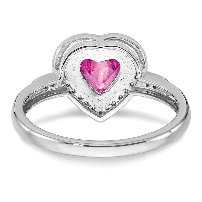 High-Quality 14K White Gold Heart Ring with Pink Sapphire & Diamond Halo-5