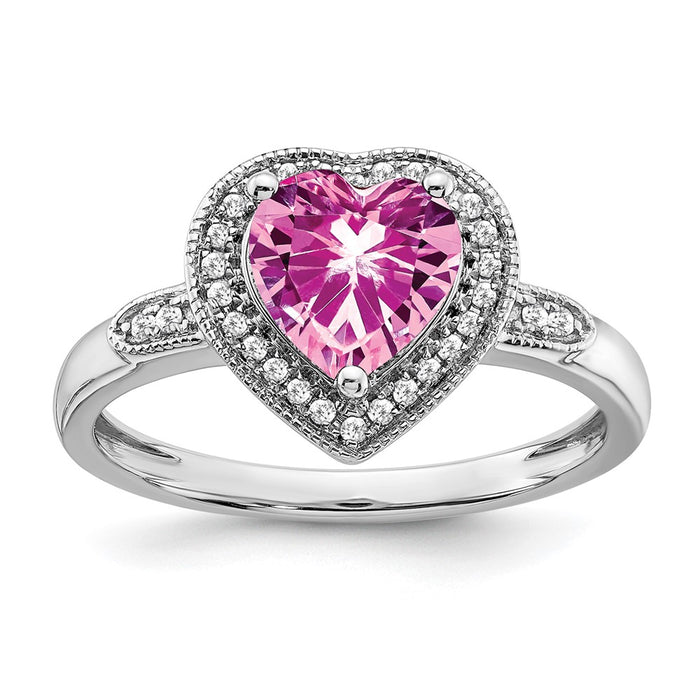 High-Quality 14K White Gold Heart Ring with Pink Sapphire & Diamond Halo-1