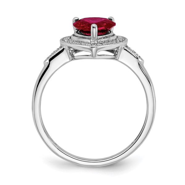 High-Quality 14K White Gold Heart-Shaped Ruby & Diamond Halo Ring - Stylish Value
