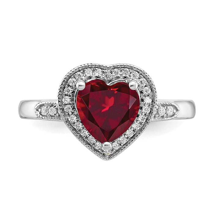 High-Quality 14K White Gold Heart-Shaped Ruby & Diamond Halo Ring - Stylish Value-5