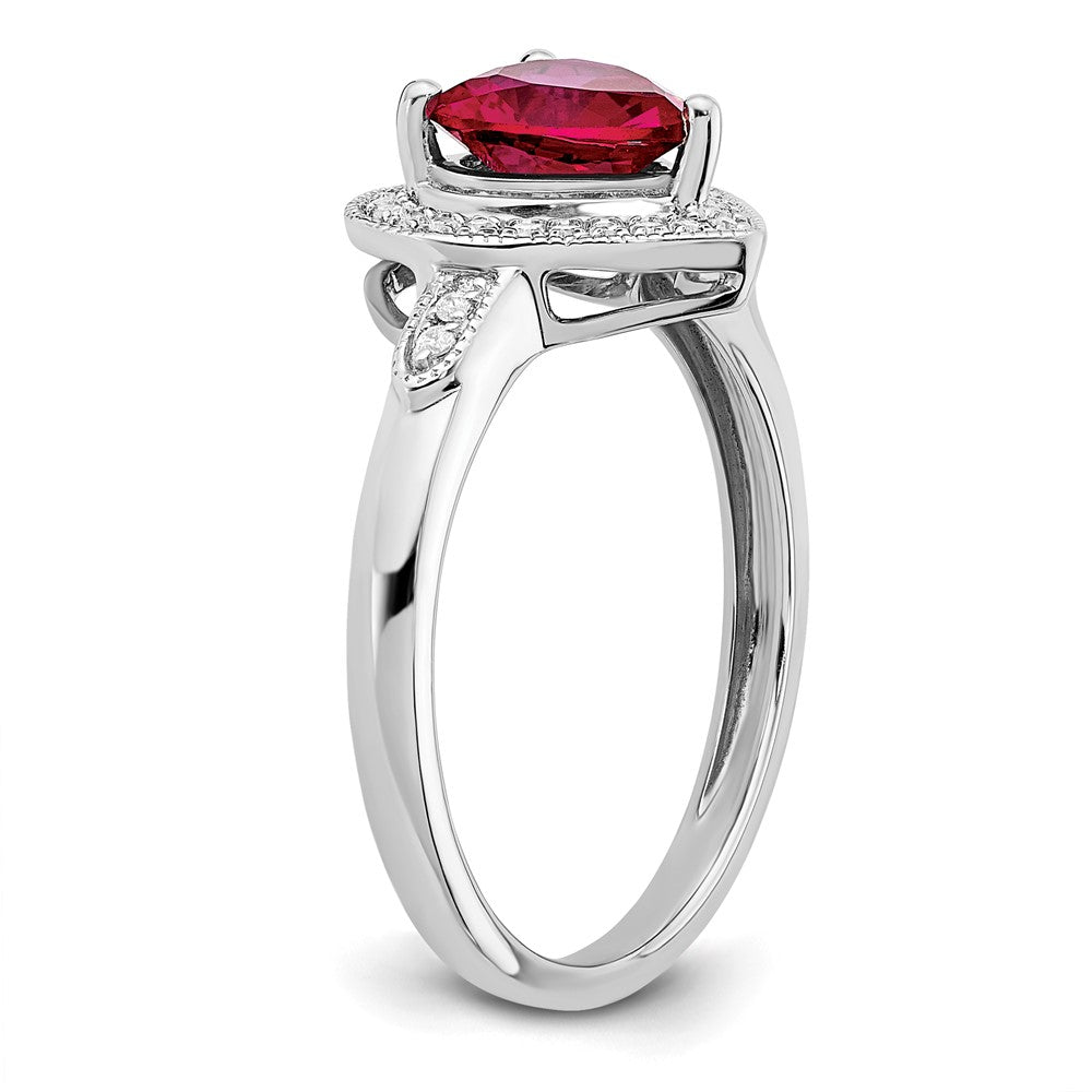 High-Quality 14K White Gold Heart-Shaped Ruby & Diamond Halo Ring - Stylish Value