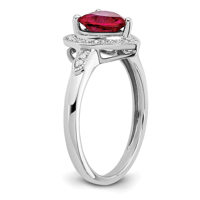 High-Quality 14K White Gold Heart-Shaped Ruby & Diamond Halo Ring - Stylish Value-7