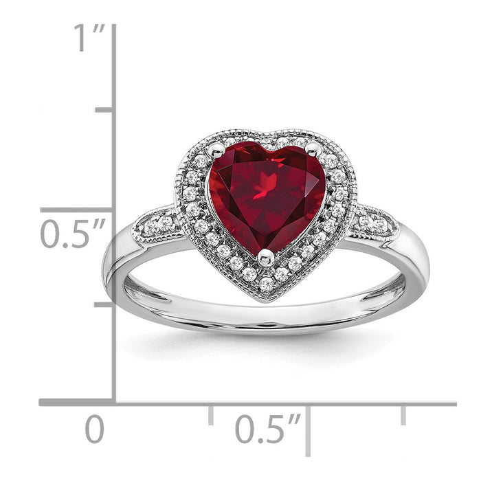 High-Quality 14K White Gold Heart-Shaped Ruby & Diamond Halo Ring - Stylish Value-3