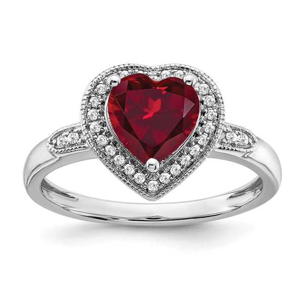 High-Quality 14K White Gold Heart-Shaped Ruby & Diamond Halo Ring - Stylish Value