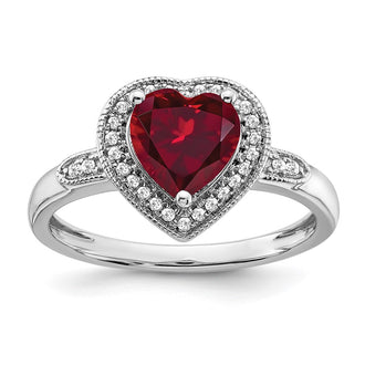 High-Quality 14K White Gold Heart-Shaped Ruby & Diamond Halo Ring - Stylish Value