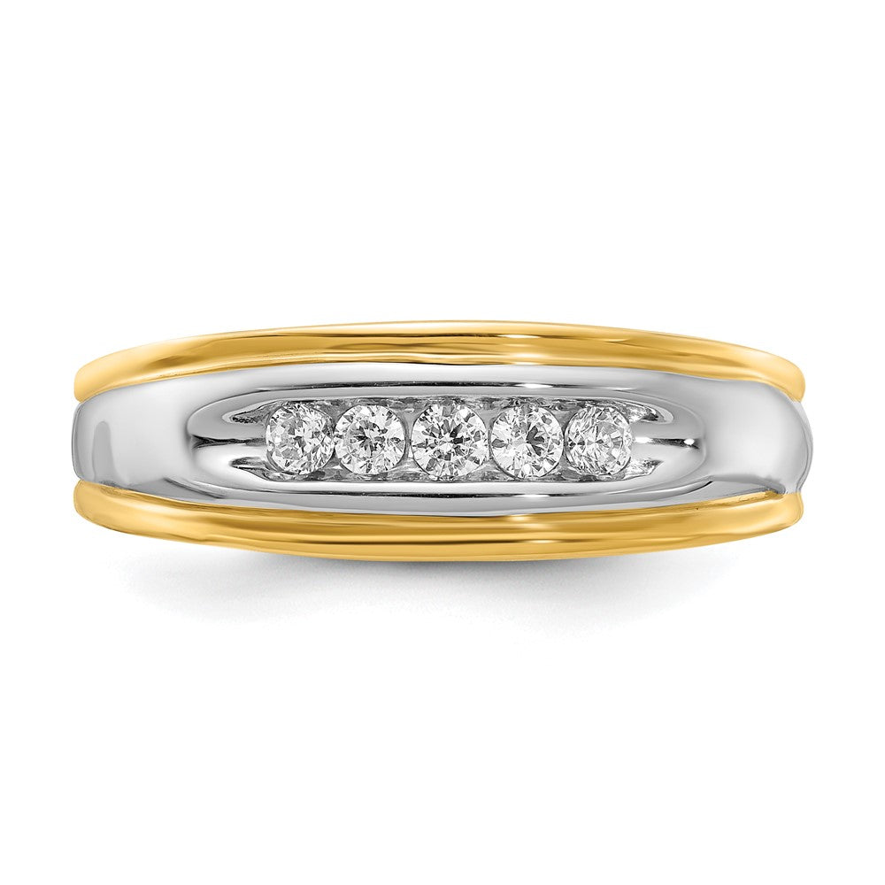 Exclusive 14K Two-Tone Men's Channel Band - 5-Stone 1/4 Carat Diamond Accent