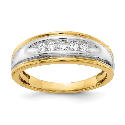 Exclusive 14K Two-Tone Men's Channel Band - 5-Stone 1/4 Carat Diamond Accent