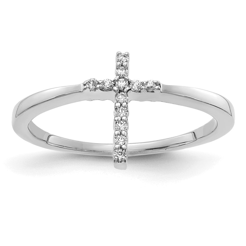 High-Quality 14K White Gold Cross Ring with 1/15 Carat Lab Grown Diamond, Stylish Value