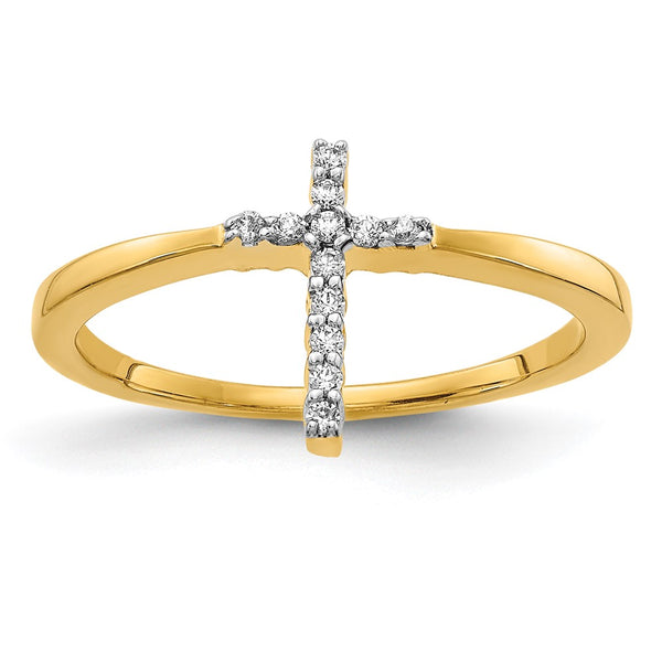 14K Yellow Gold Diamond-Studded Cross Ring