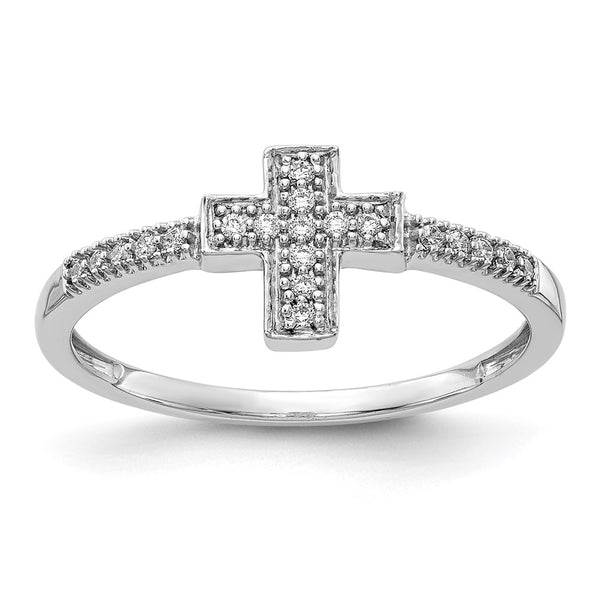 Polished Diamond Cross Ring in 14K White Gold