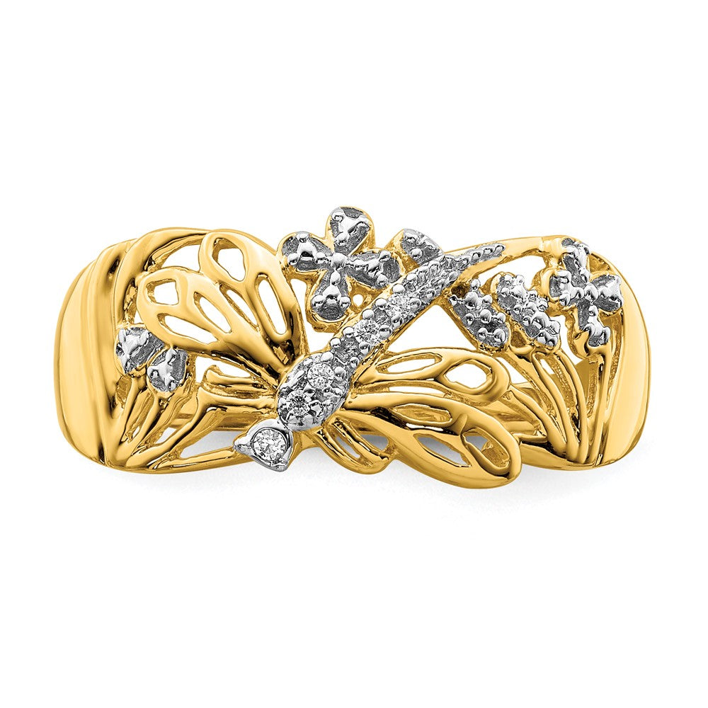 Exclusive 14K White Gold Rhodium-Plated Diamond Dragonfly Ring - Stylish Value!