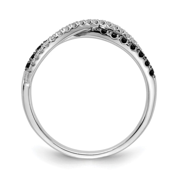 14K White Gold Twisted Ring - Black White Diamonds