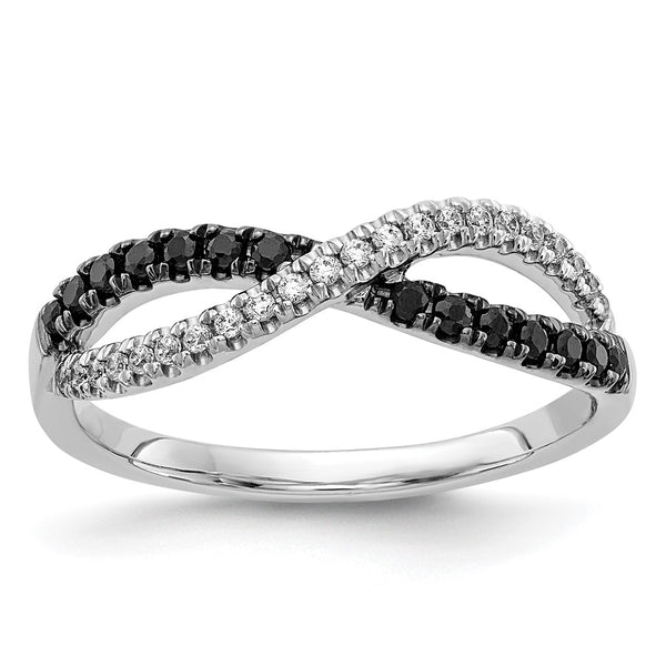 14K White Gold Twisted Ring - Black White Diamonds