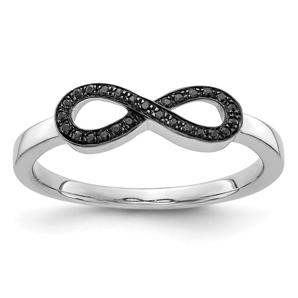 14K White Gold Infinity Ring with Black Diamonds