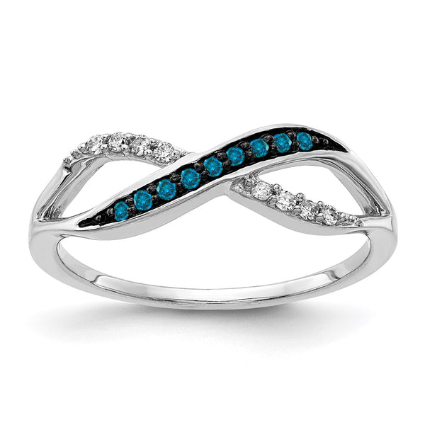 14K White Gold Crisscross Ring with Blue & White Diamonds