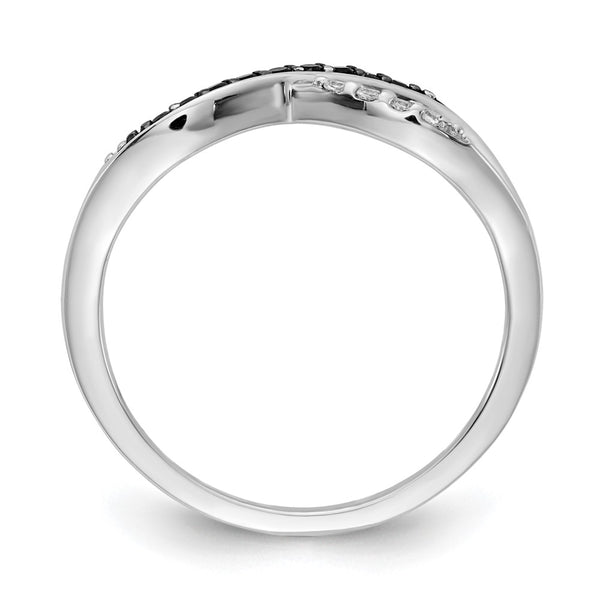 14K White Gold Crisscross Ring with Black & White Diamonds