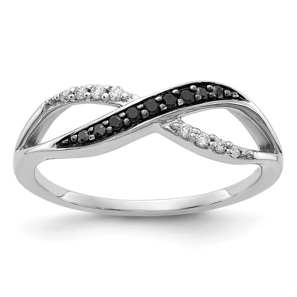 14K White Gold Crisscross Ring with Black & White Diamonds